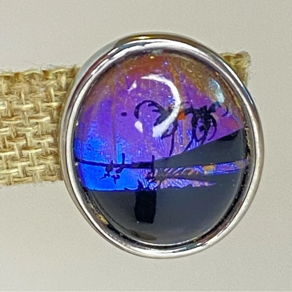 Vintage Reverse Painted‎ Butterfly Wing Earrings Tropical Scene Clip On Jewelry